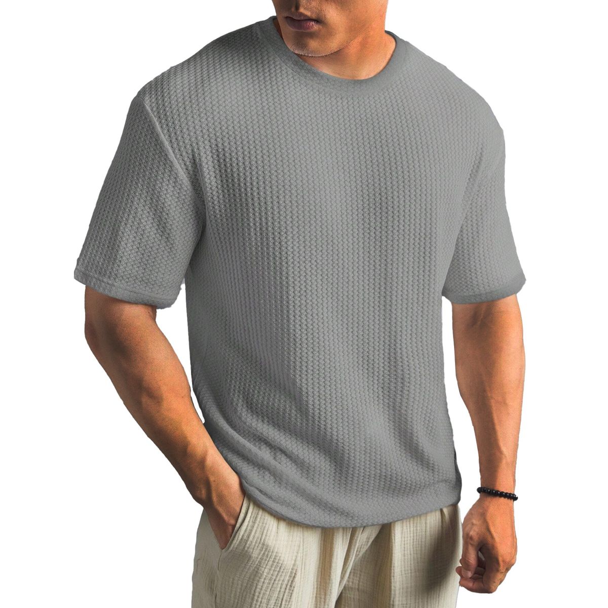 Atmungsaktives Herren-T-Shirt aus strukturiertem Baumwollstrick