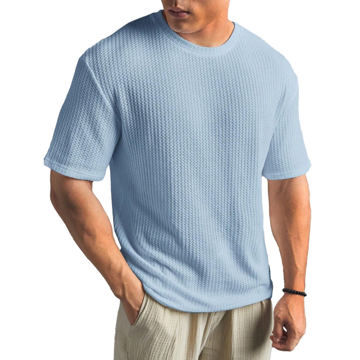 Atmungsaktives Herren-T-Shirt aus strukturiertem Baumwollstrick