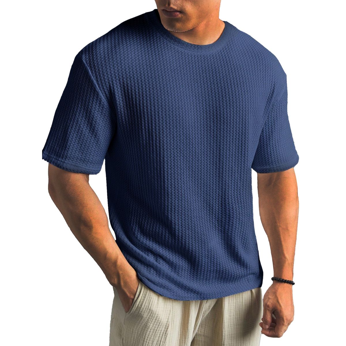Atmungsaktives Herren-T-Shirt aus strukturiertem Baumwollstrick