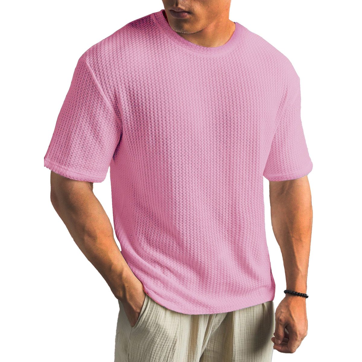 Atmungsaktives Herren-T-Shirt aus strukturiertem Baumwollstrick