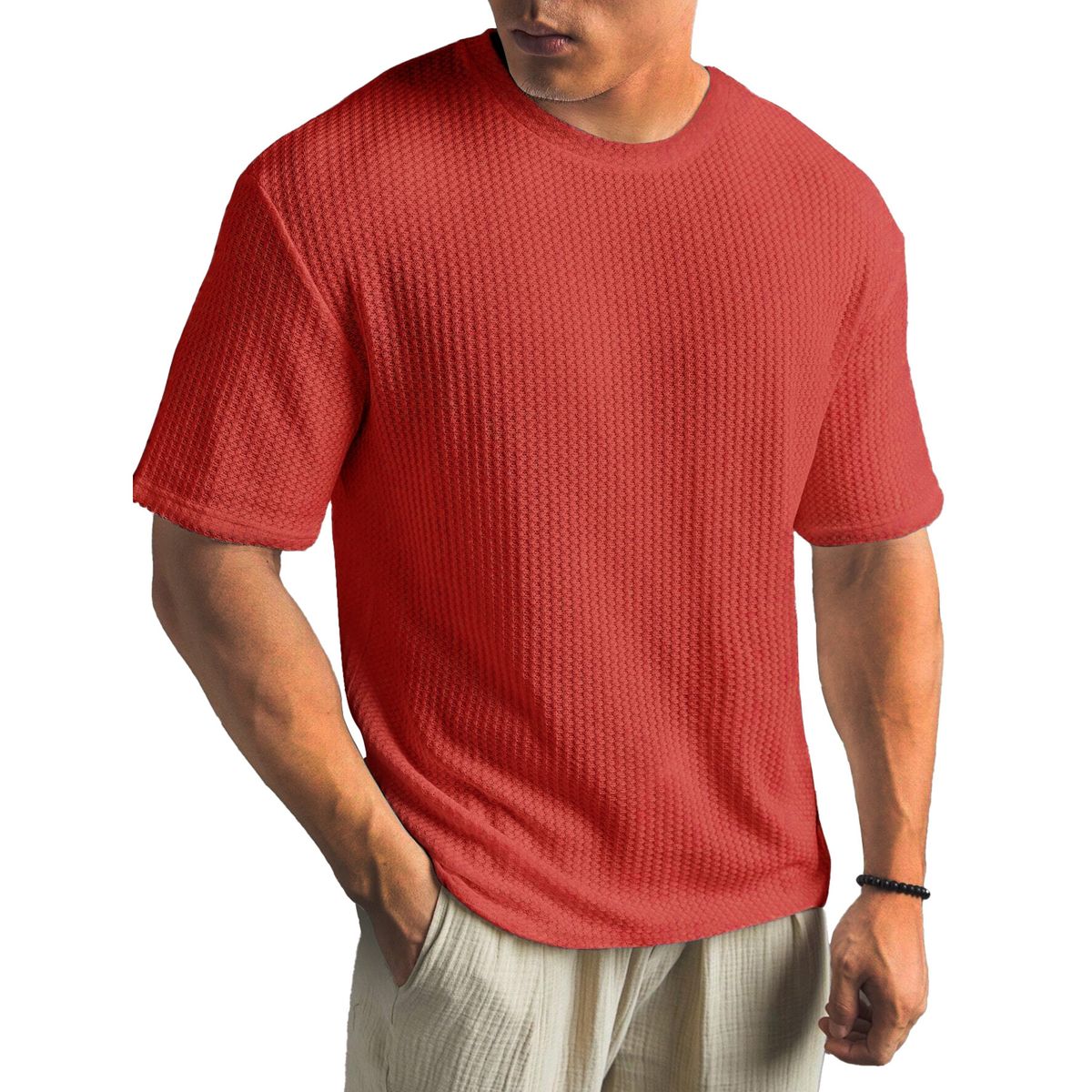 Atmungsaktives Herren-T-Shirt aus strukturiertem Baumwollstrick