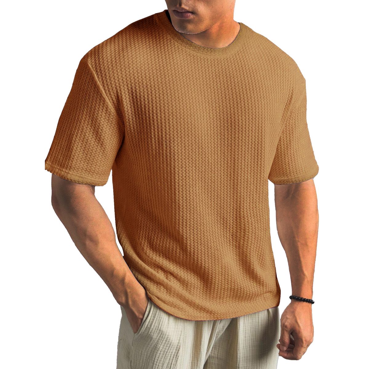 Atmungsaktives Herren-T-Shirt aus strukturiertem Baumwollstrick