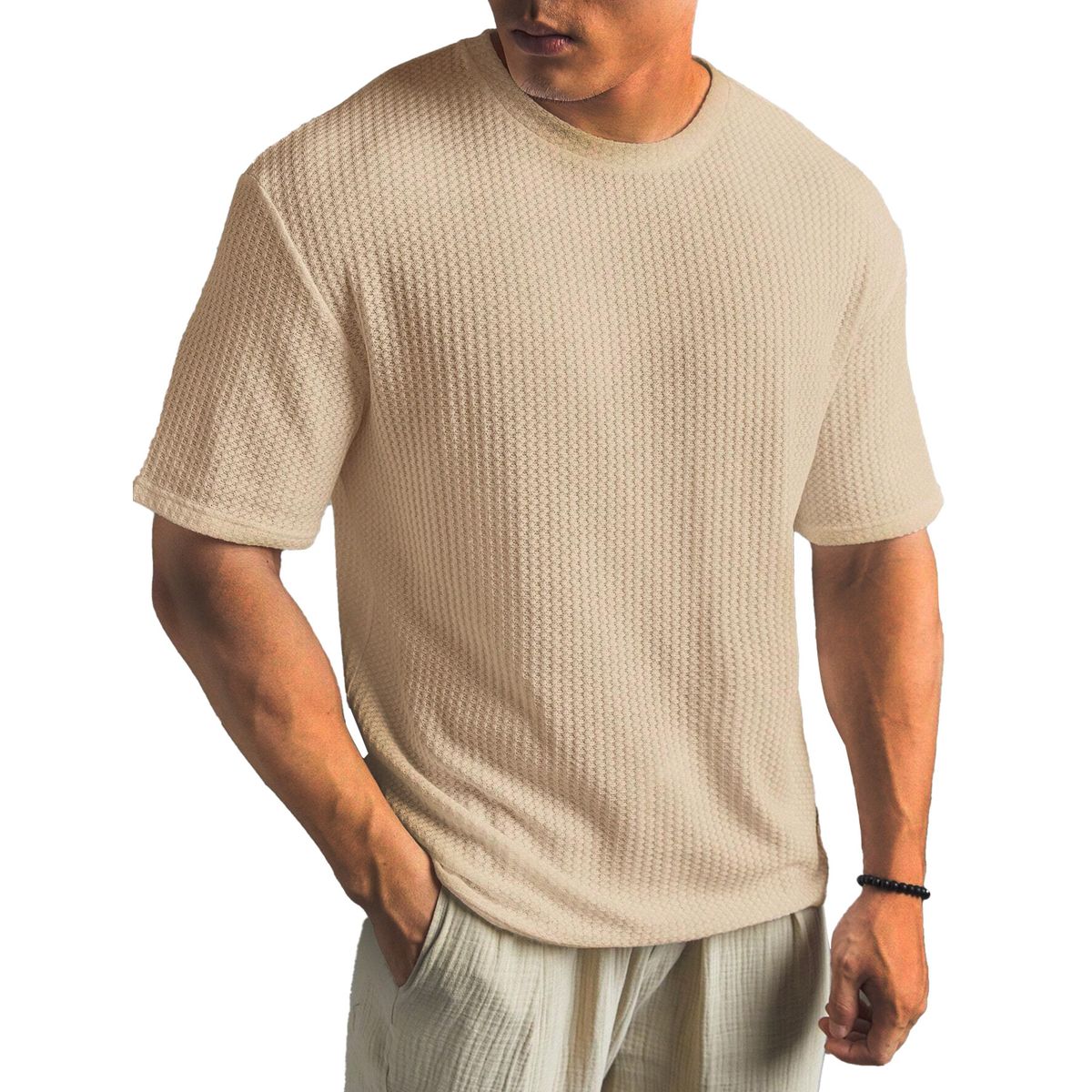 Atmungsaktives Herren-T-Shirt aus strukturiertem Baumwollstrick