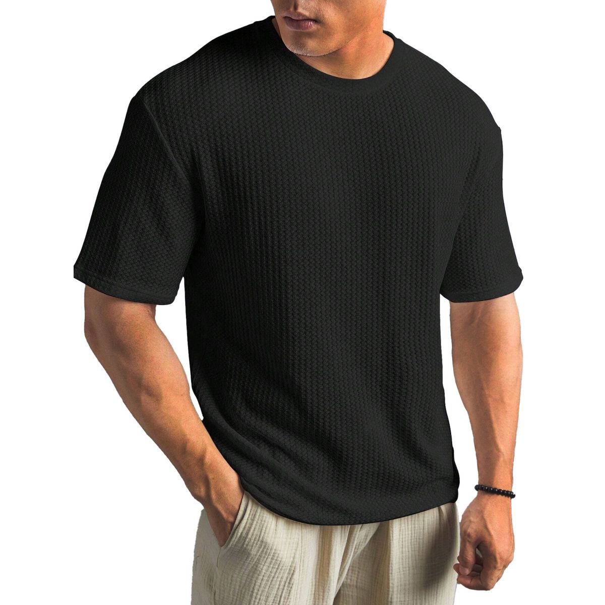 Atmungsaktives Herren-T-Shirt aus strukturiertem Baumwollstrick