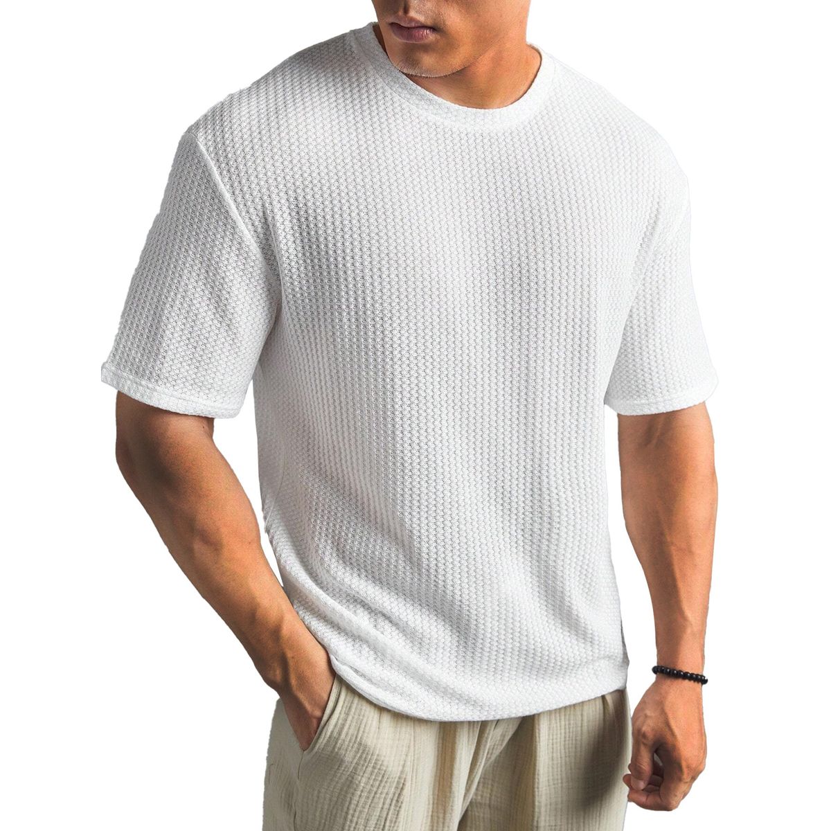Atmungsaktives Herren-T-Shirt aus strukturiertem Baumwollstrick