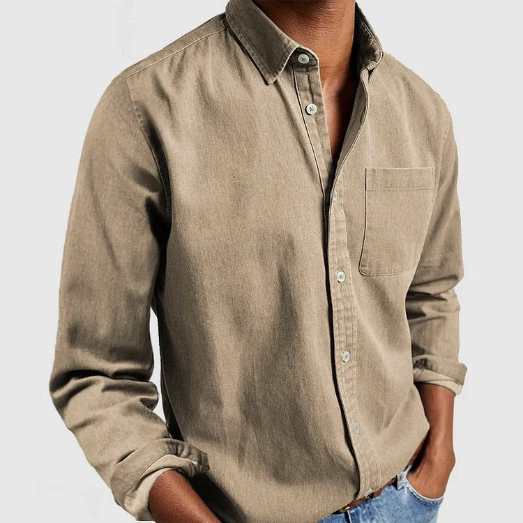 Men's Versatile Style Classic Button-Down Shirt-Khaki