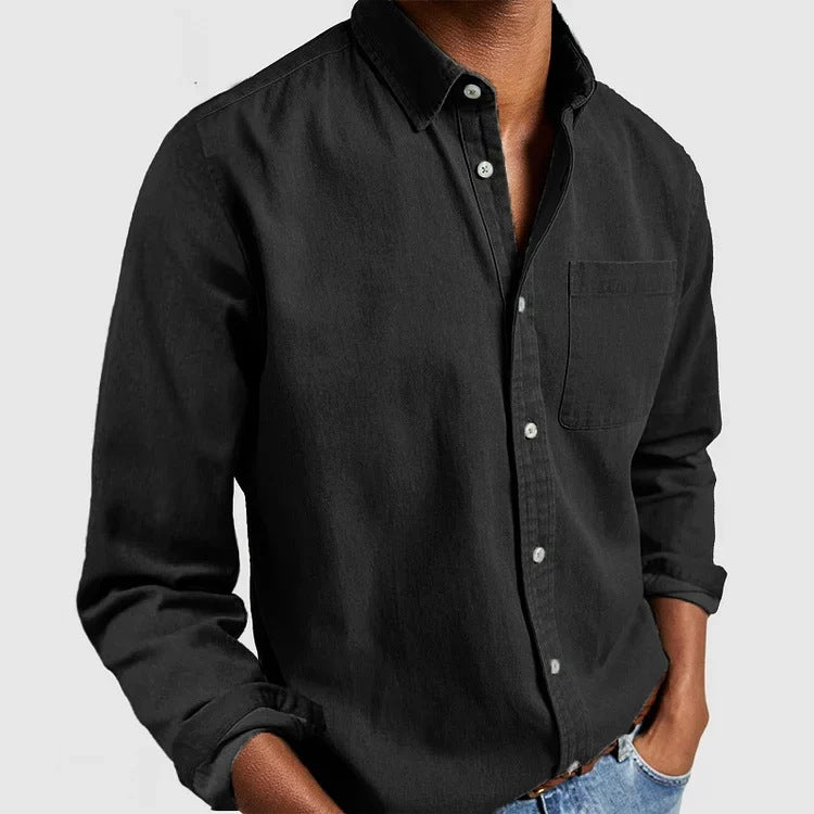 Men's Versatile Style Classic Button-Down Shirt-Black