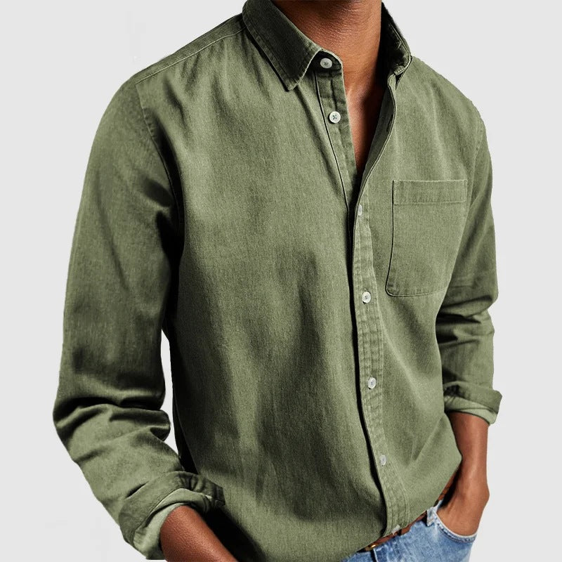 Men's Versatile Style Classic Button-Down Shirt-Green
