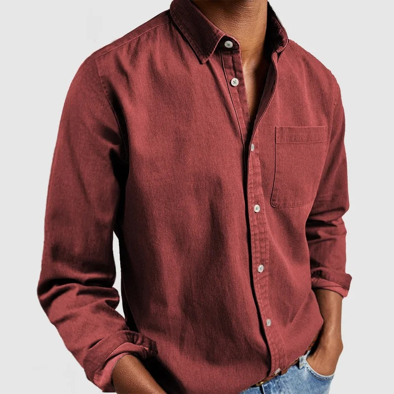 Men's Versatile Style Classic Button-Down Shirt-Red