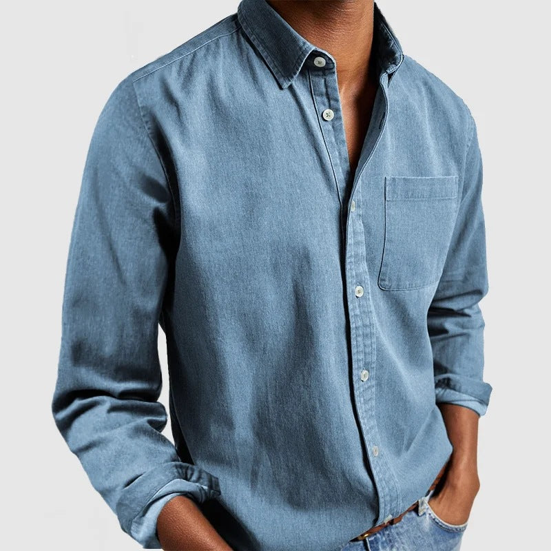 Men's Versatile Style Classic Button-Down Shirt-Azure