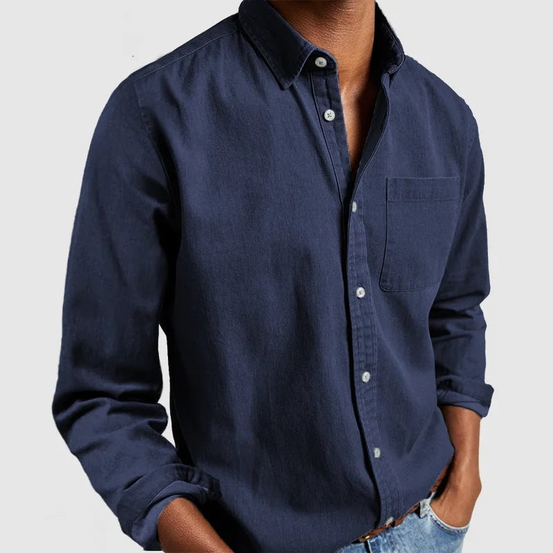 Men's Versatile Style Classic Button-Down Shirt-Navy