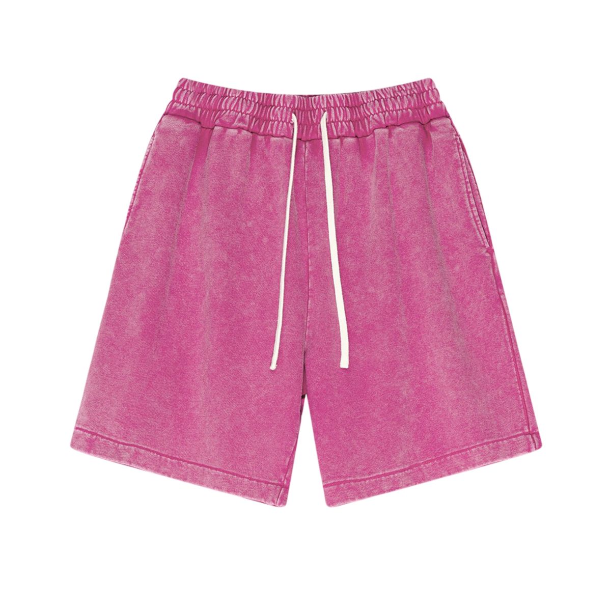Pink shorts with a drawstring on a white background