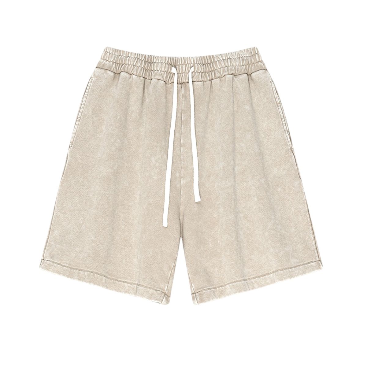 Beige shorts with a drawstring on a white background