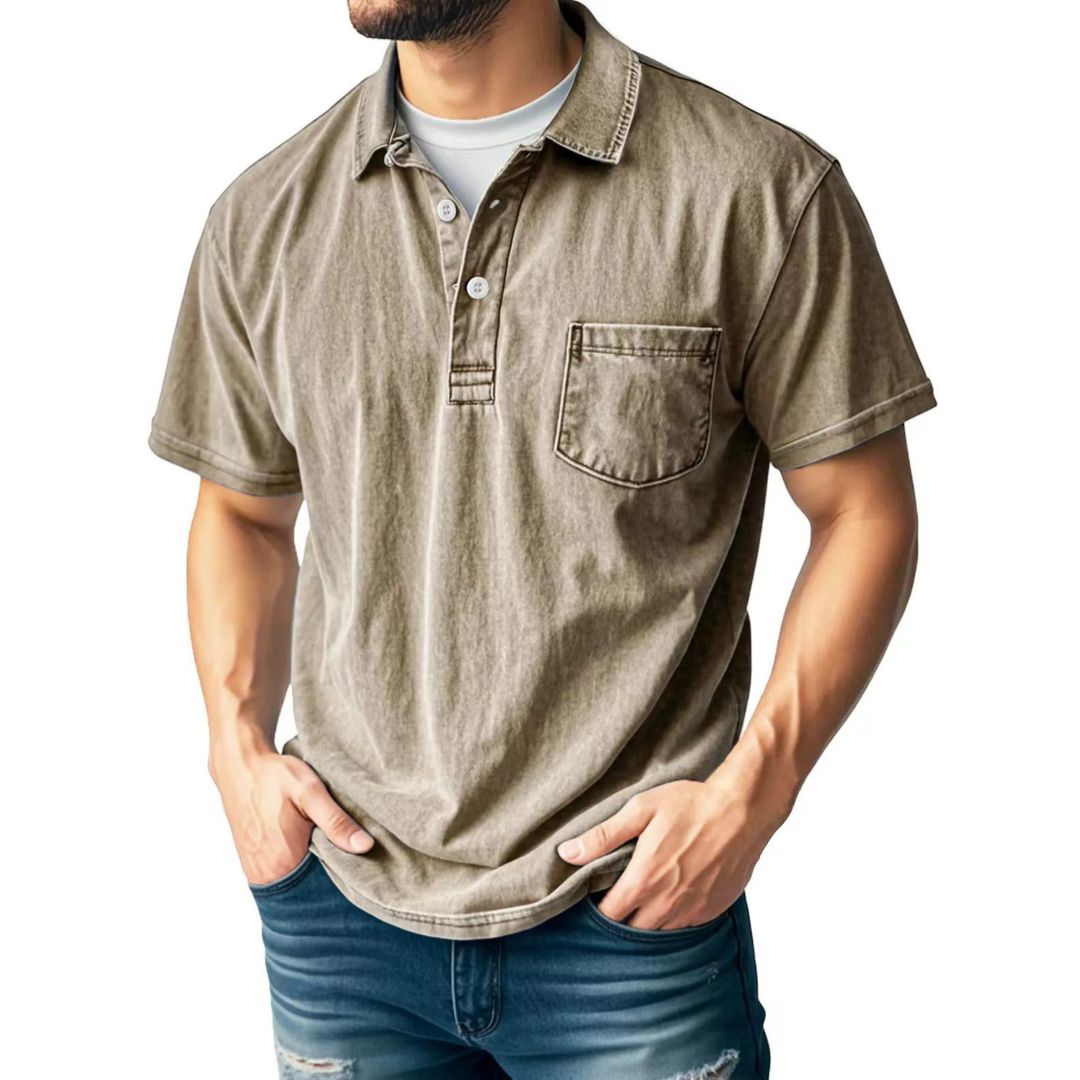 Men's Vintage Washed Short Sleeve Polo Shirt