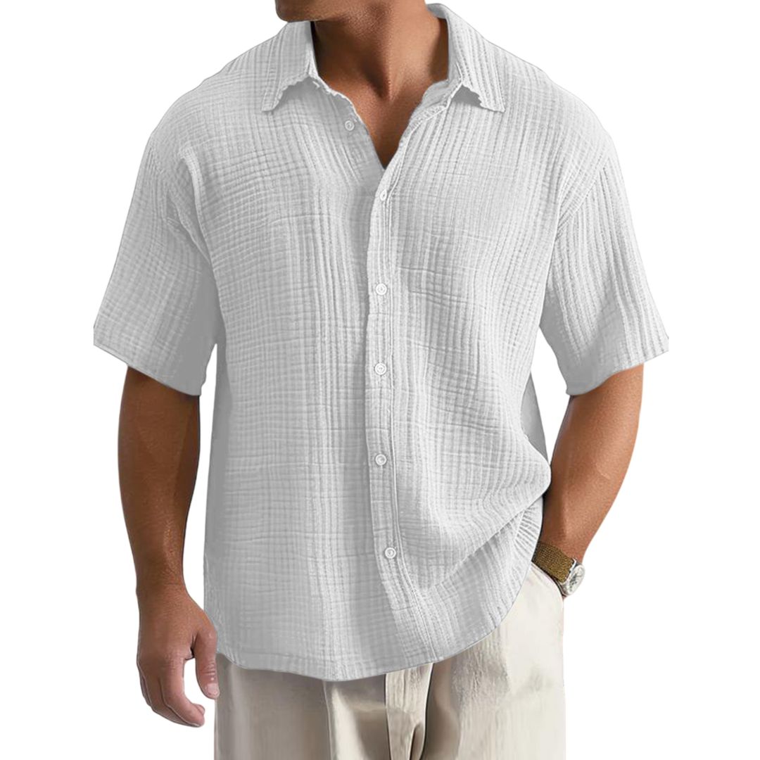 Men's Casual Crinkle Cotton Short Sleeve Shirt