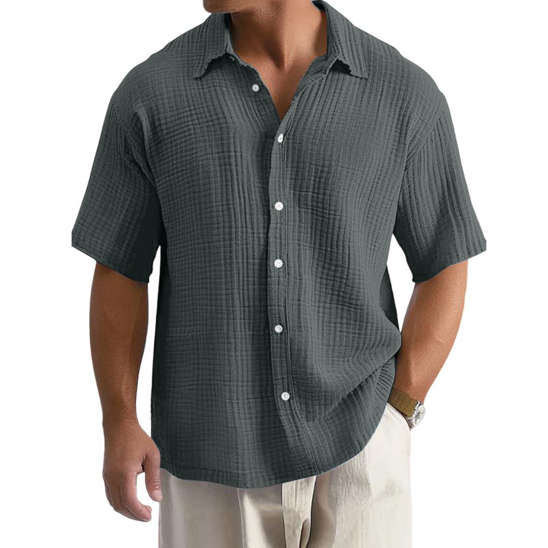 Men's Casual Crinkle Cotton Short Sleeve Shirt