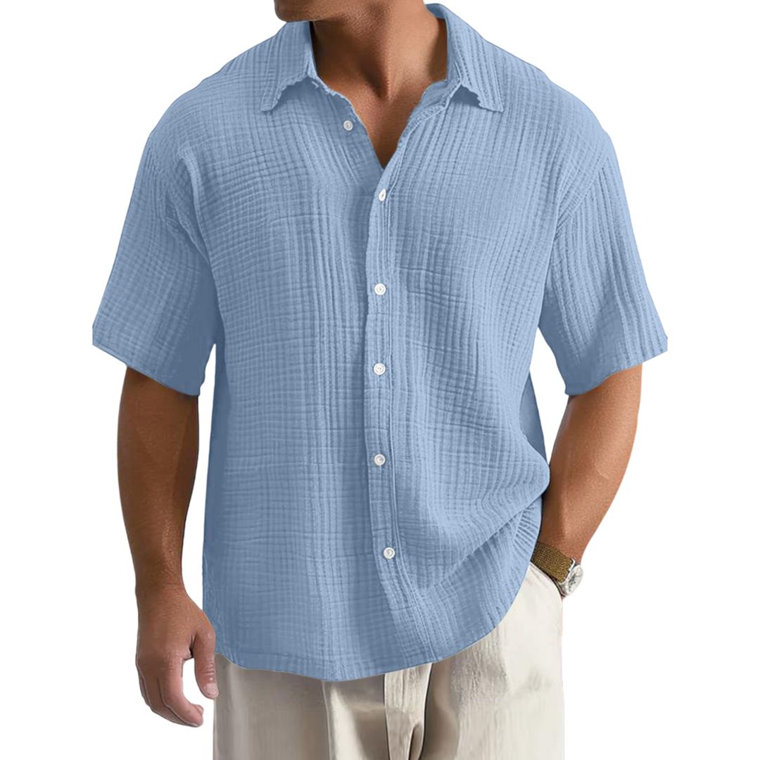 Men's Casual Crinkle Cotton Short Sleeve Shirt