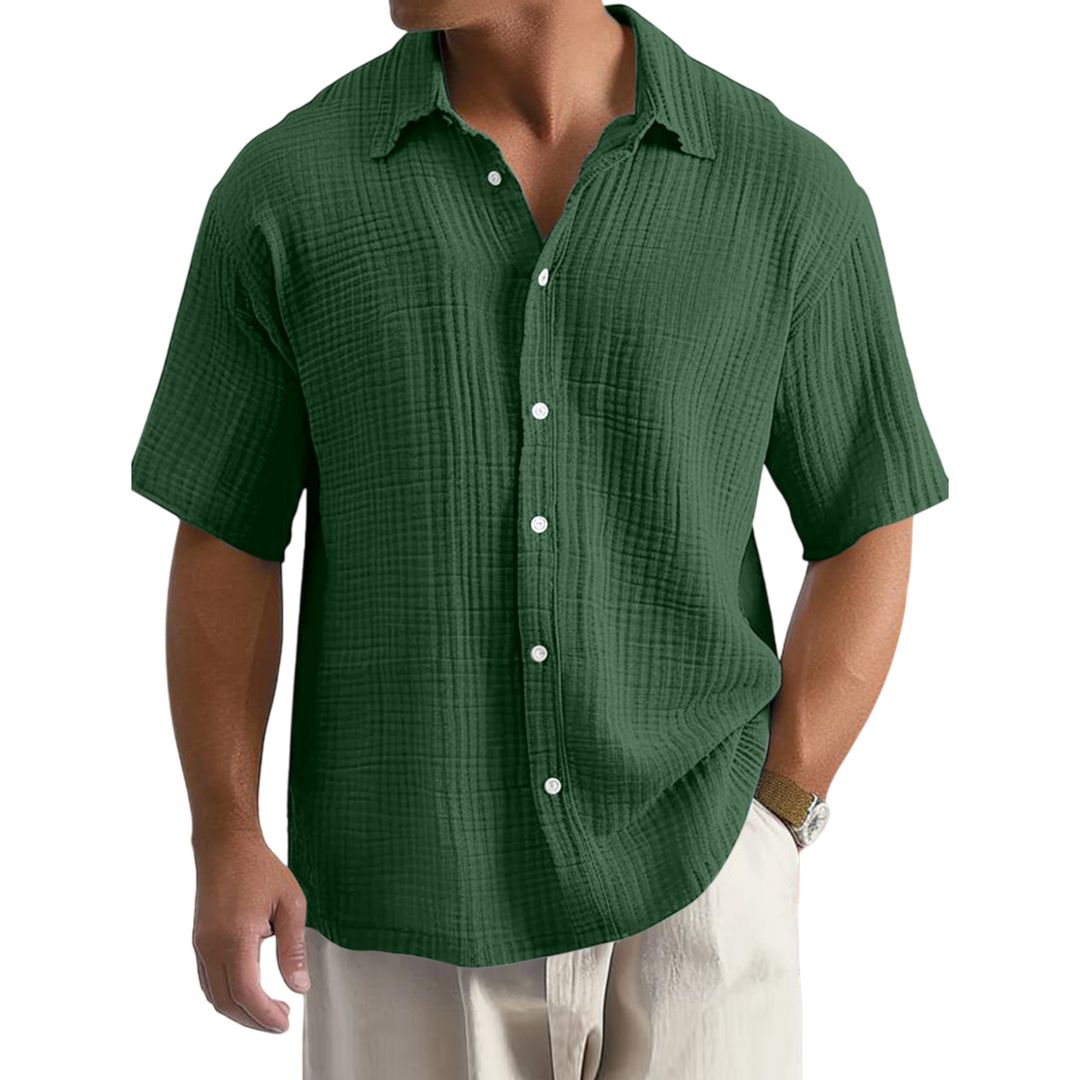 Men's Casual Crinkle Cotton Short Sleeve Shirt