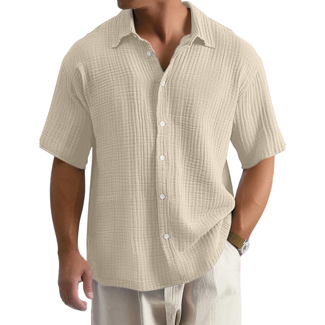 Men's Casual Crinkle Cotton Short Sleeve Shirt