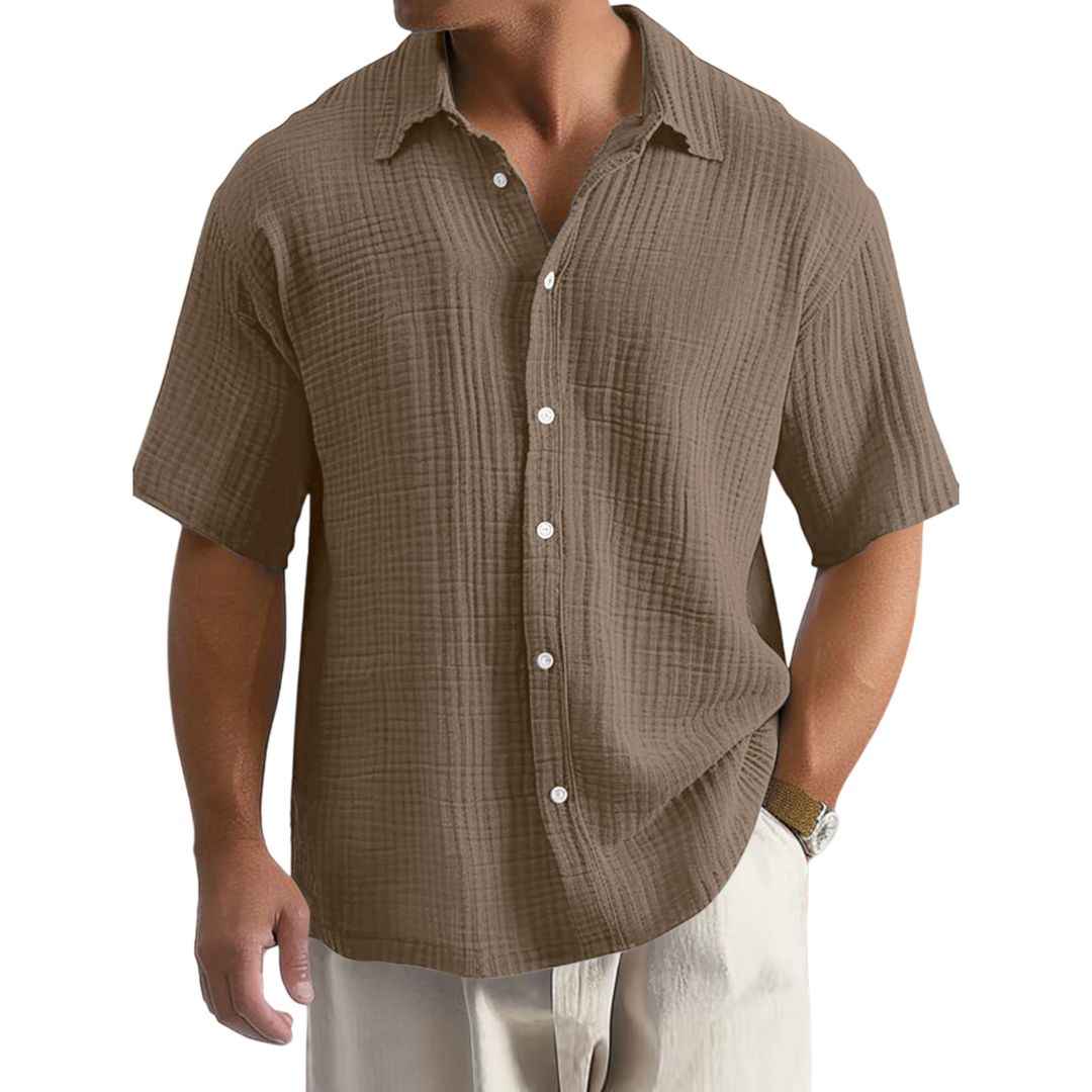 Men's Casual Crinkle Cotton Short Sleeve Shirt