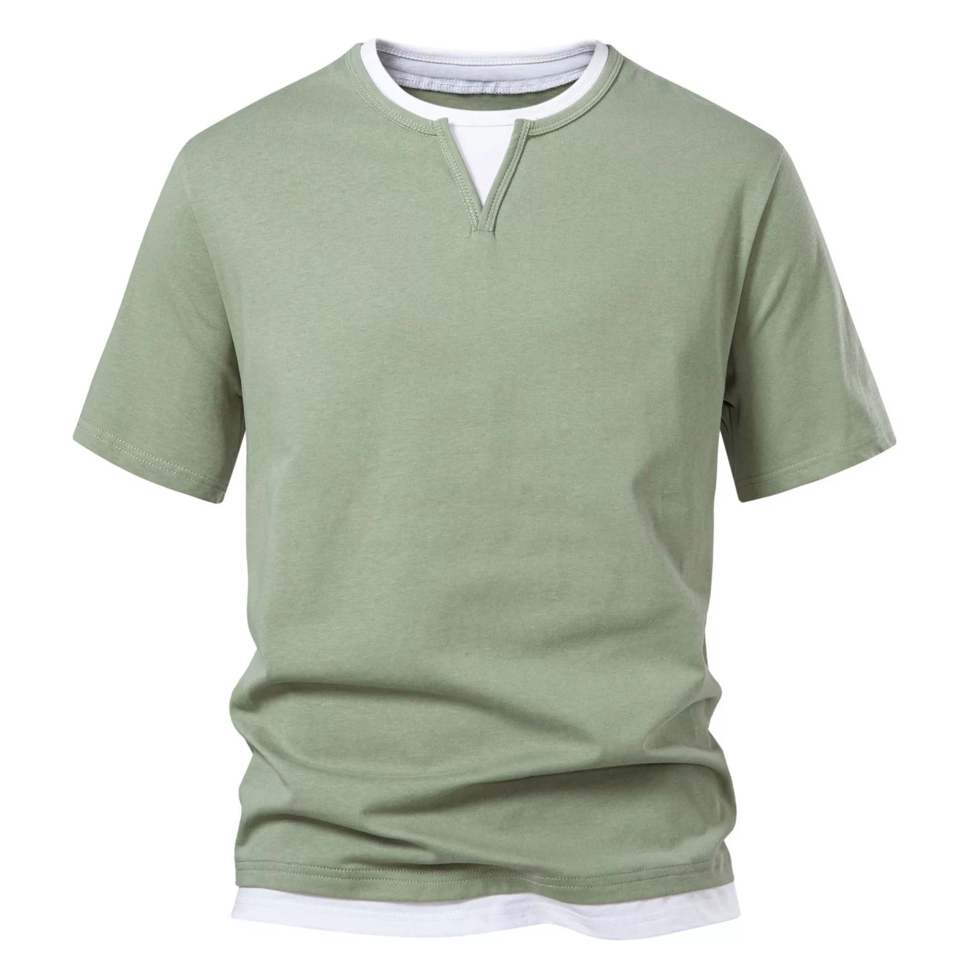 T-shirt à Col Superposé et Encolure Ras du Cou pour Homme