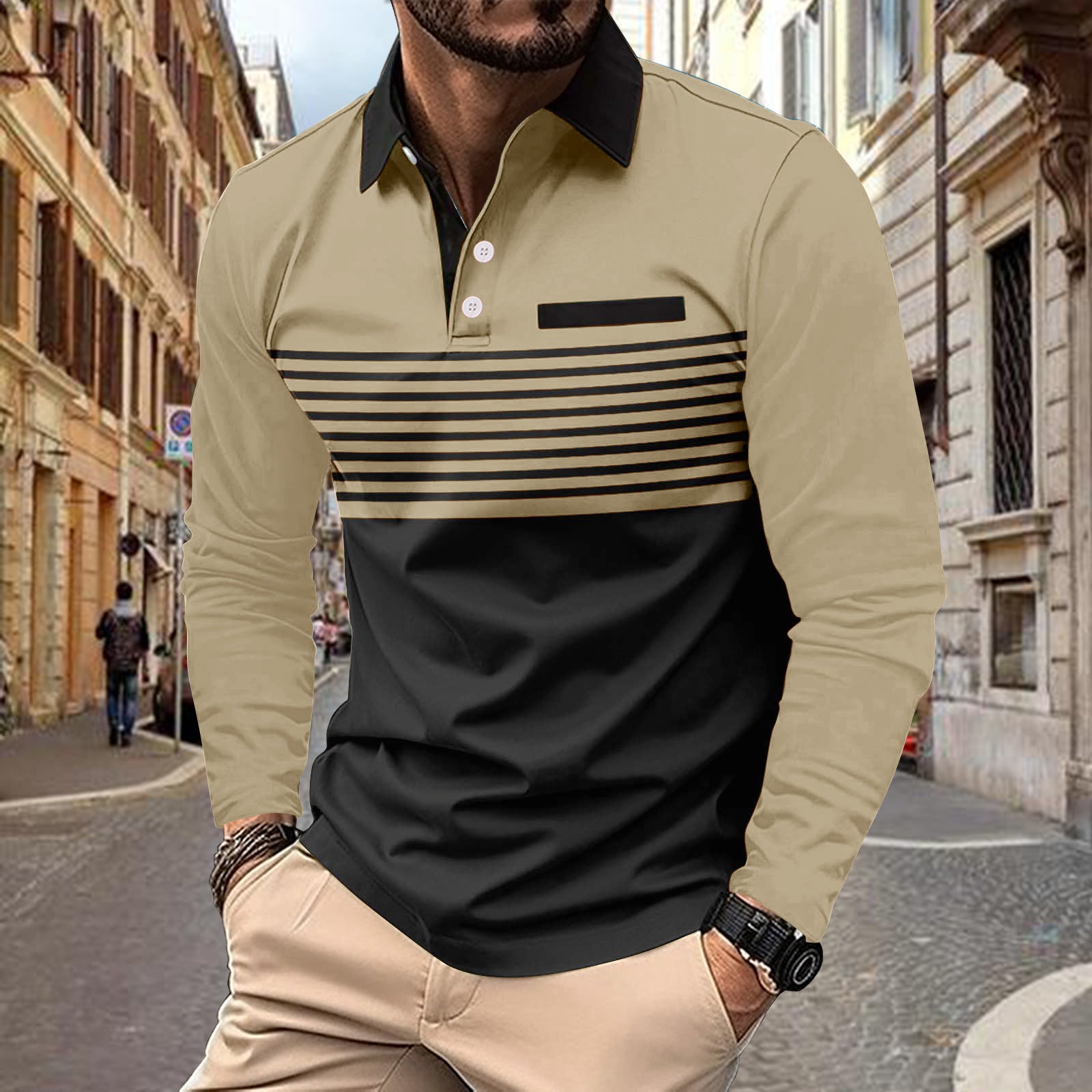 Men's Premium Striped Long Sleeve Polo Shirt