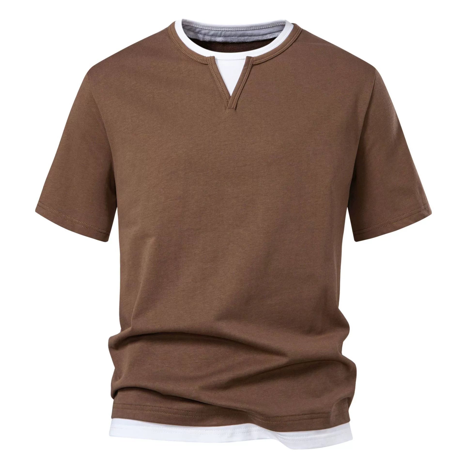 T-shirt à Col Superposé et Encolure Ras du Cou pour Homme