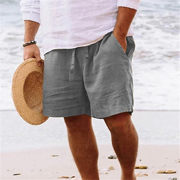 Men's Cotton Linen Drawstring Beach Shorts