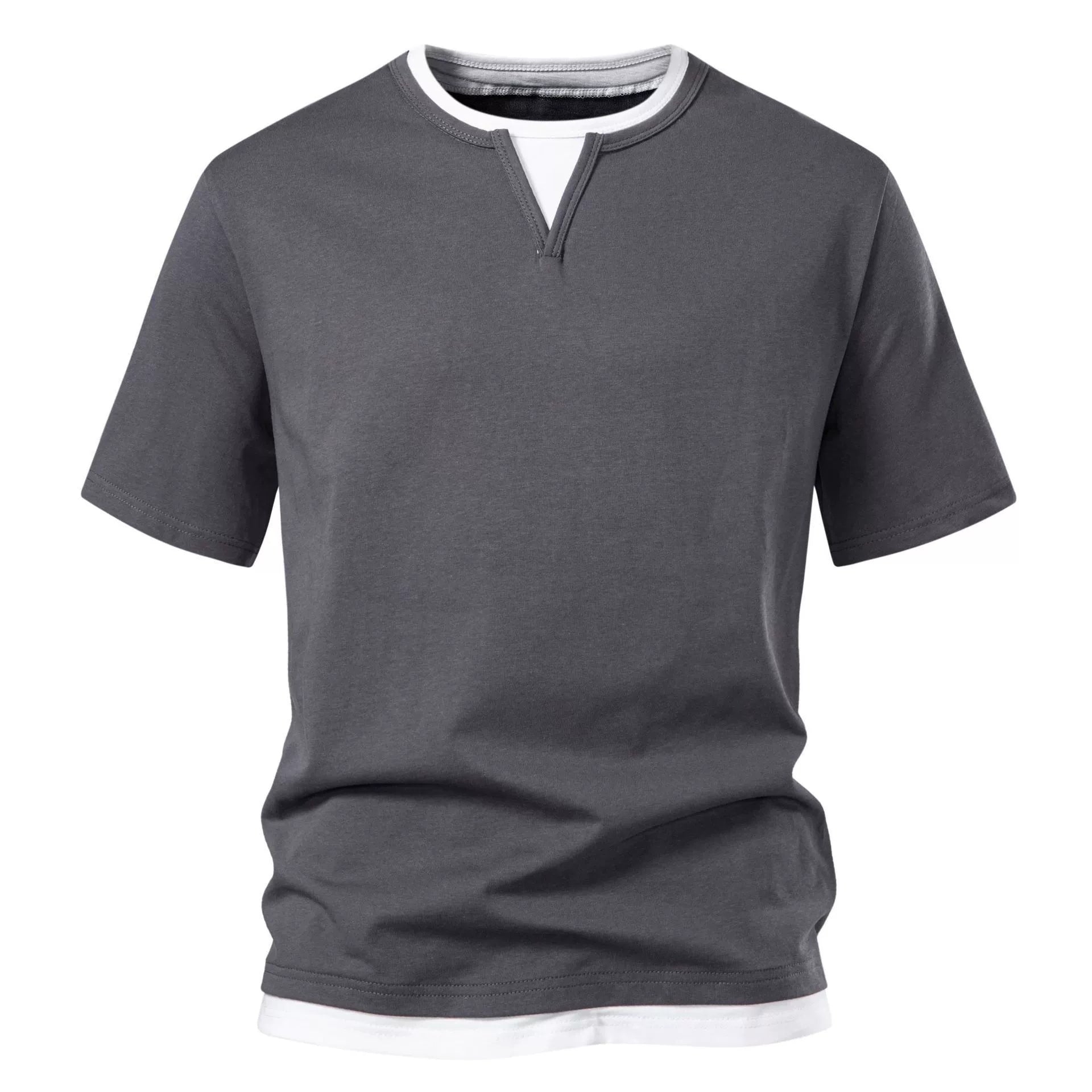 T-shirt à Col Superposé et Encolure Ras du Cou pour Homme