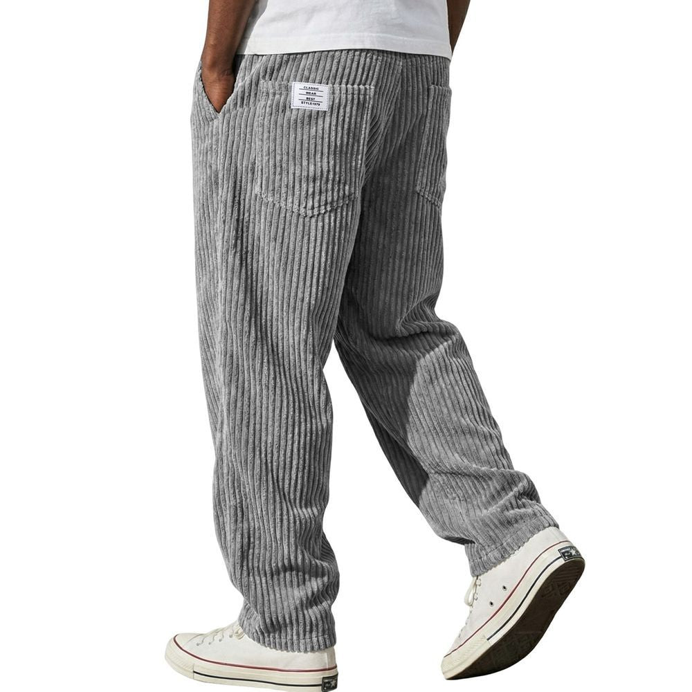 Men's Ribbed Corduroy Pants with Elastic Waistband