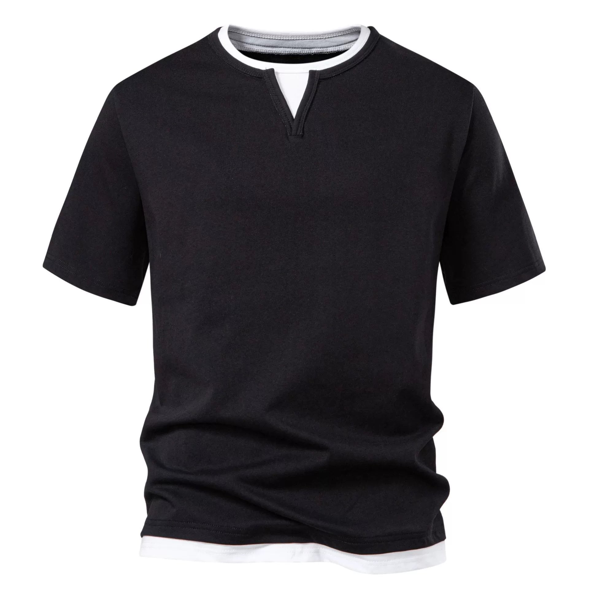 T-shirt à Col Superposé et Encolure Ras du Cou pour Homme