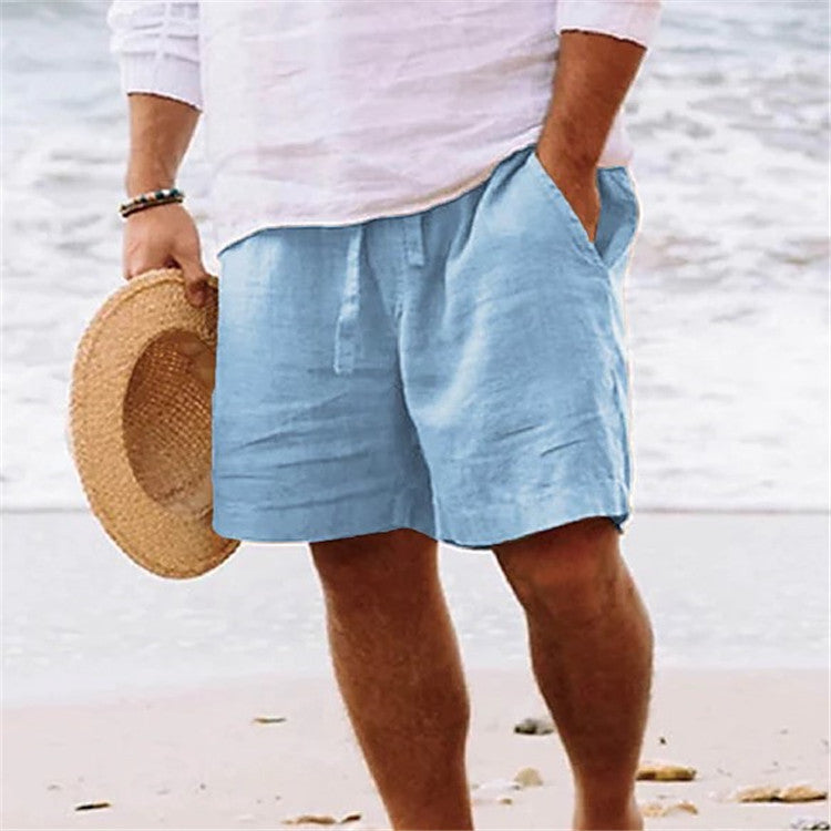 Men's Cotton Linen Drawstring Beach Shorts