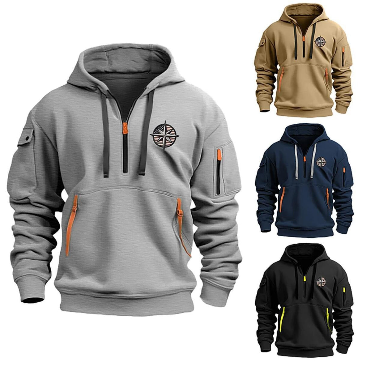 Men's Casual Sports Multi-Zip Hoodie product photo, view 5