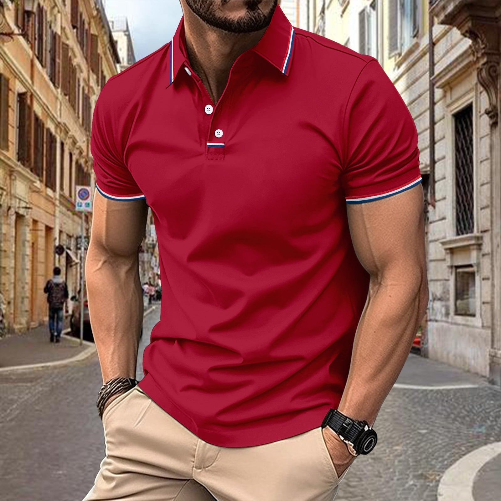Men's Lapel Buttons Solid Color Polo Shirt