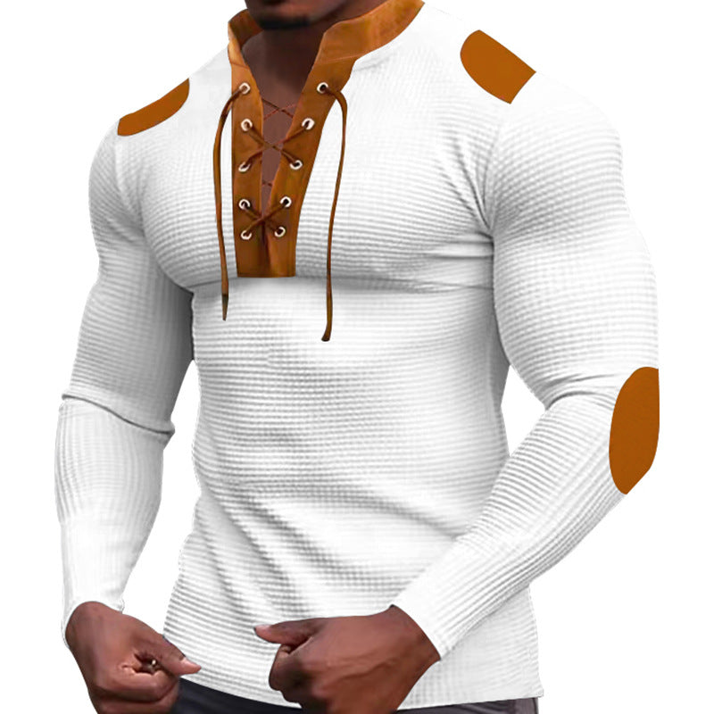 Men's Waffle Knit Color Block Long Sleeve Shirt