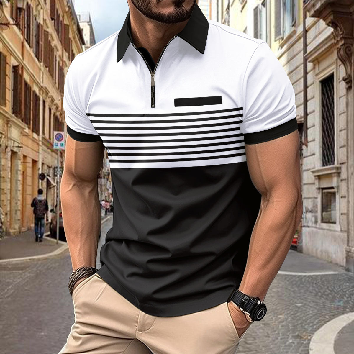 Men's Striped Elite Polo Shirt Collection