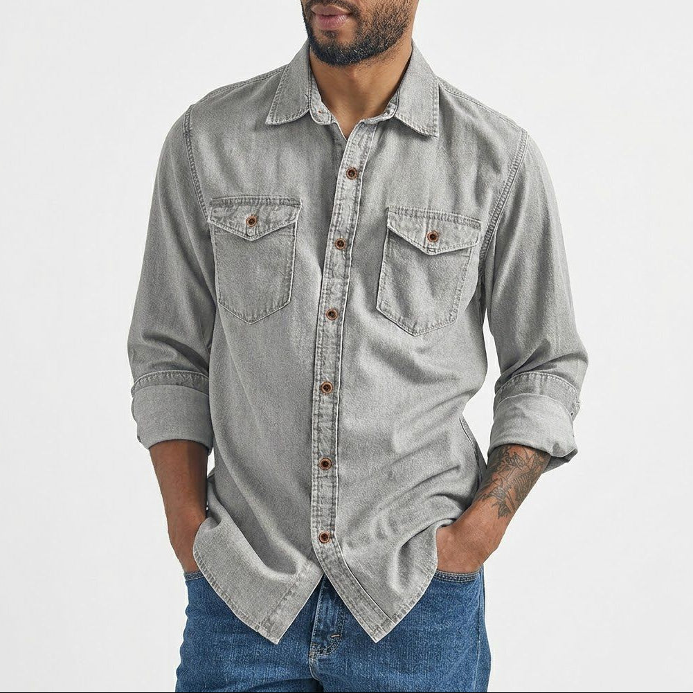 Men’s Washed Denim-Look Casual Shirt