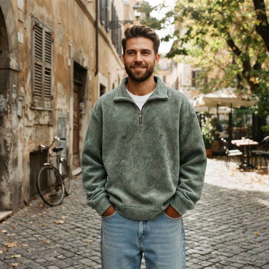 Men's Soft Fleece Quarter-Zip Pullover Sweatshirt
