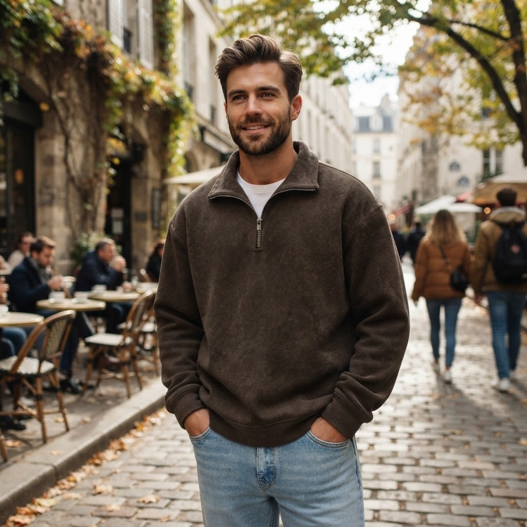 Men's Soft Fleece Quarter-Zip Pullover Sweatshirt