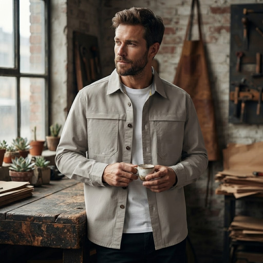 Men’s Washed Cotton Utility Shirt Jacket