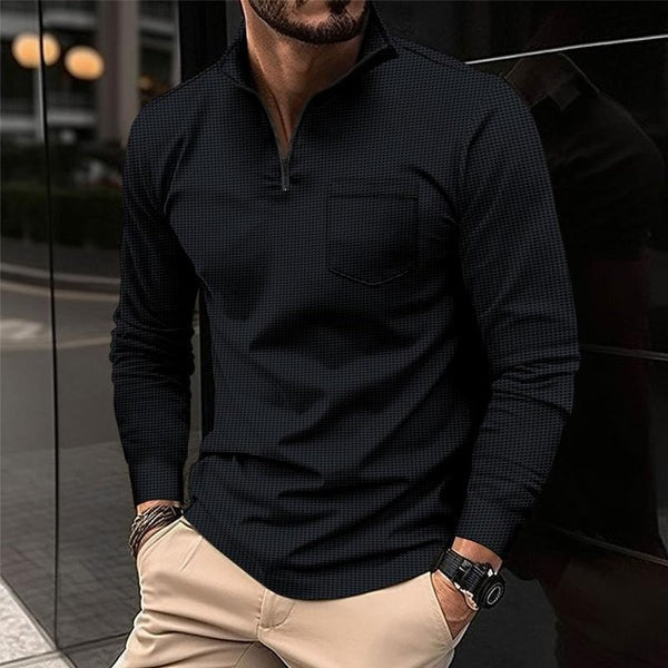 Men's Zip Long Sleeve Waffle Polo Shirt