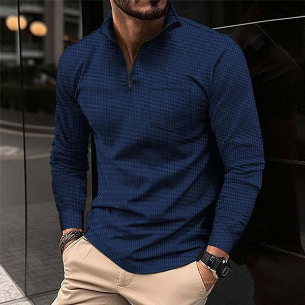 Men's Zip Long Sleeve Waffle Polo Shirt