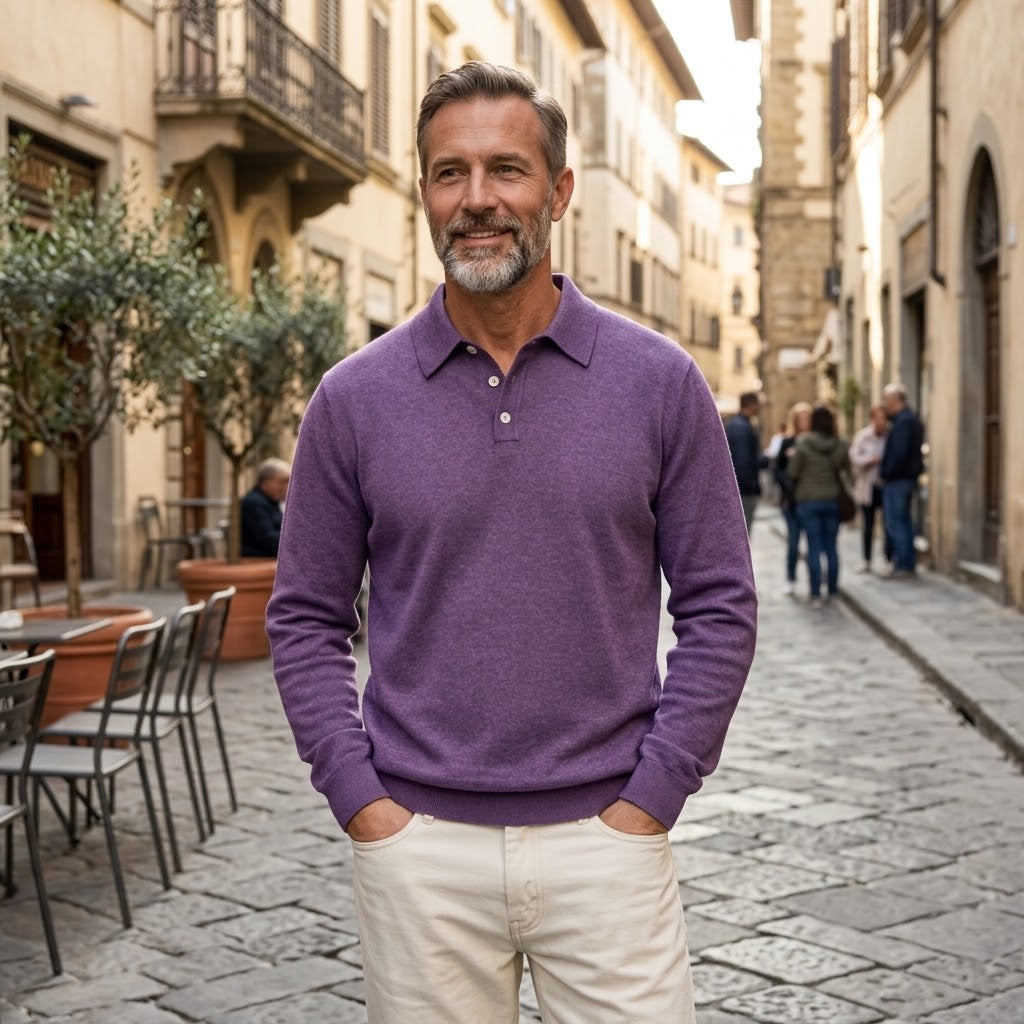Men's Thermal Long Sleeve V-Neck Button Polo Shirt