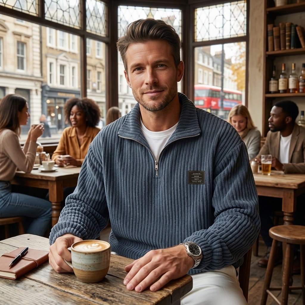 Men's Corduroy Half-Zip Pullover Sweatshirt