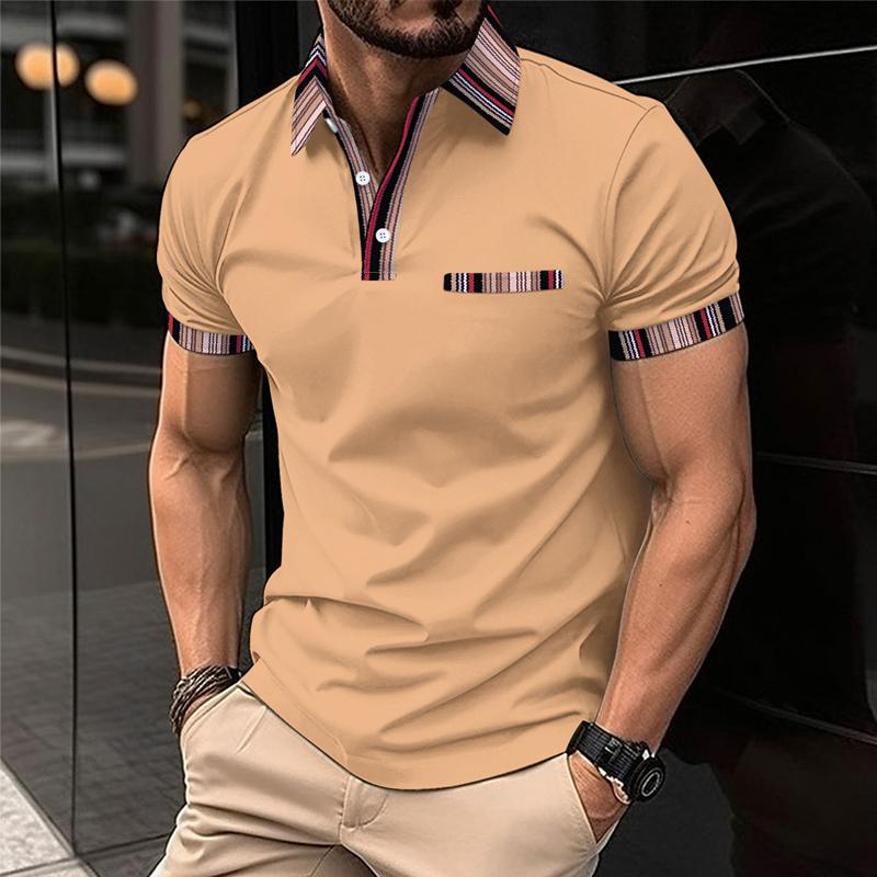Men's Casual Colorblock Printed Lapel Short-Sleeved Polo Shirt