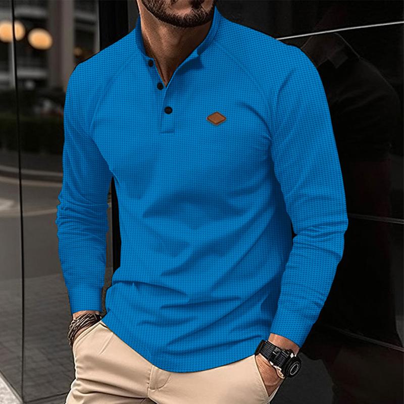 Männer lässig Waffel Henley Kragen Raglan Langarm T-Shirt