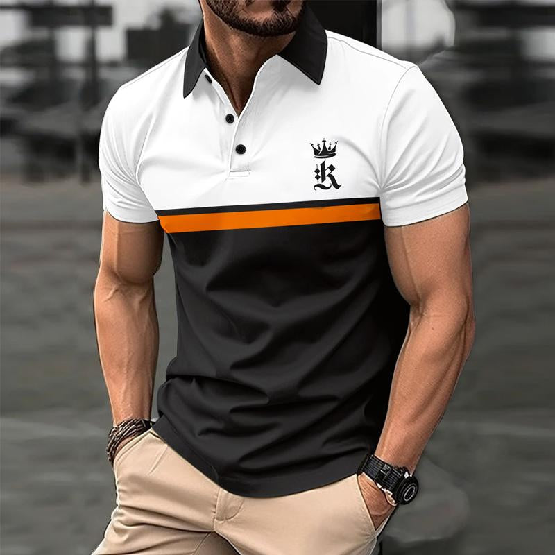 Men's Contrast Print Button Short Sleeve POLO Shirt