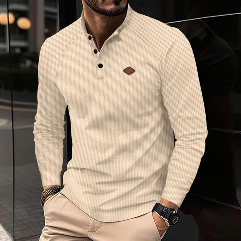 Männer lässig Waffel Henley Kragen Raglan Langarm T-Shirt