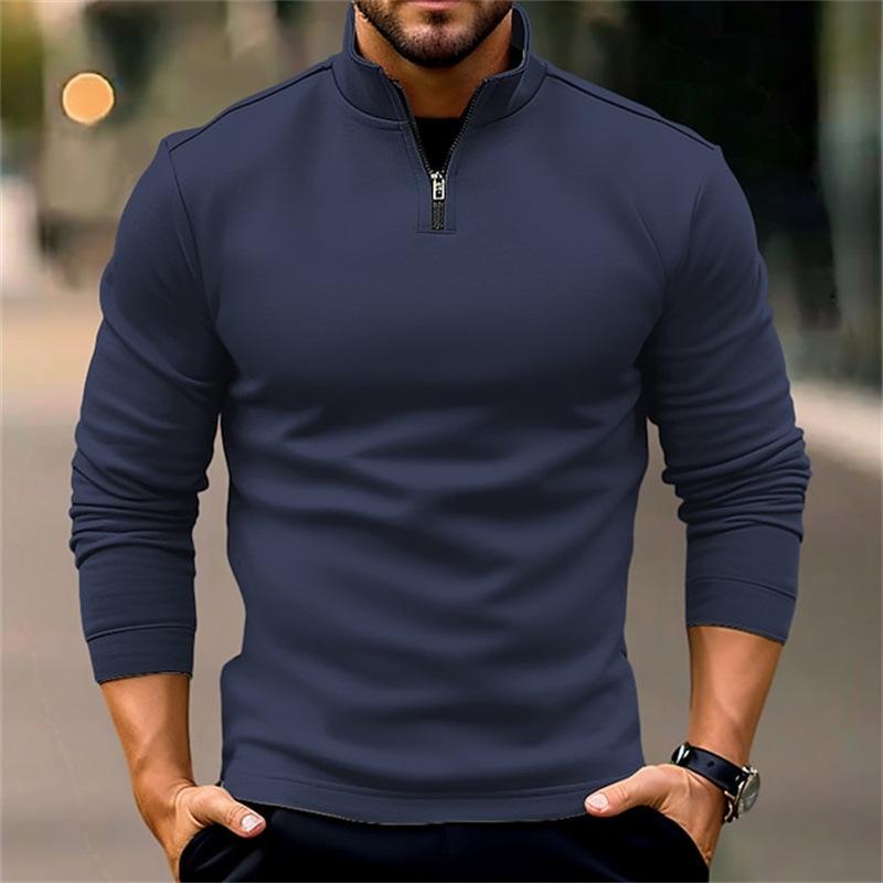 Men's Casual Solid Color Half-Zip Long-Sleeved Sweatshirt