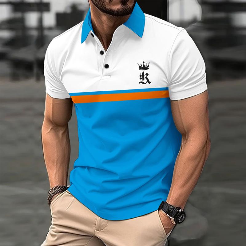 Men's Contrast Print Button Short Sleeve POLO Shirt